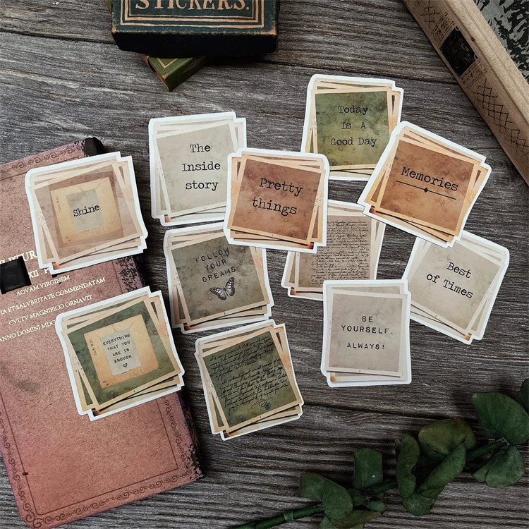 

Vintage Stickers Junk Journal Decorative Stationery Sticker Vintage Folding Notes Old Book Pages English Proverbs Stickers