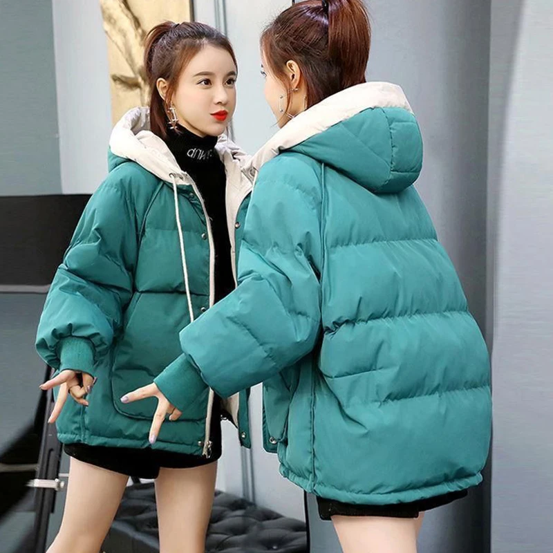 Thicken Hooded Down Cotton winter jacket women Warm Basic Solid Coat Fluffy Parkas Snow Wear Outwear Top Loose manteau femme