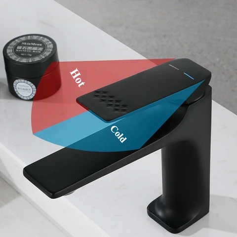 Смеситель для раковины в ванной комнате с латунным сердечником, современный смеситель для умывальника с одной ручкой на столешнице, смеситель для горячей и холодной воды, бытовой