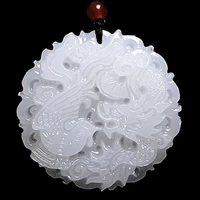 natural chinese white jade hand carved dragon and phoenix pendant fashion boutique jewelry men and women necklace gift