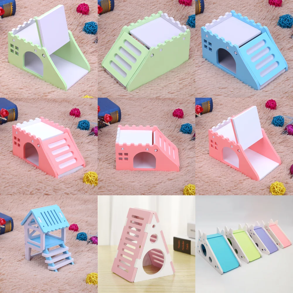 cute mini wooden hamster house staircase chinchillas guinea pig nest bed for small pets small pets cage toys hamster accessories free global shipping
