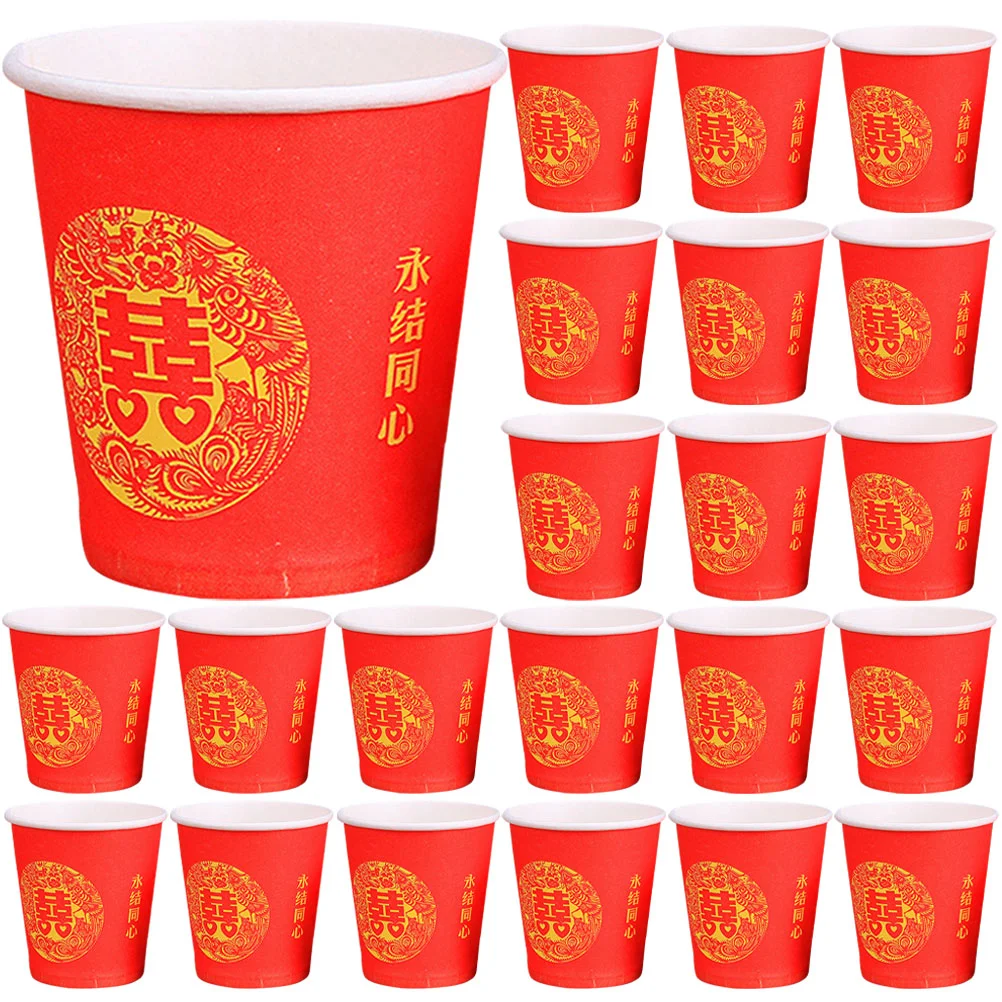 

Cups Paper Disposable Wedding Cup Chinese Beverage Tea Coffee Style Party Red Banquet Cold Hot Serving Drinking Container Cream
