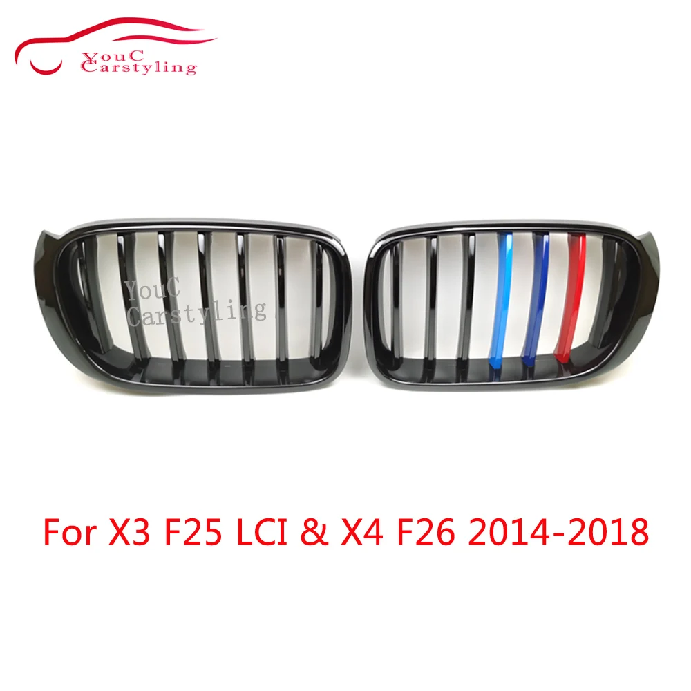 

ABS 1 Slat Gloss M Color Front kidney Grille for BMW X3 F25 X4 F26 2014-2018 Bumper Racing Grills Front Hood Mesh