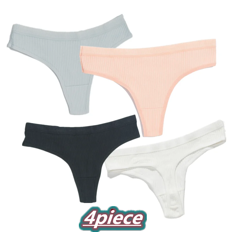 4-piece panties Sexy low waist cotton thong Women's plus size solid color cotton thong women's underwear underwear