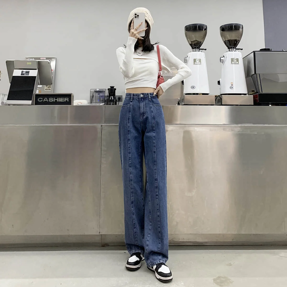 Woman Classic Jeans Luxury Brand Acne Ac Studios Lady Street Fashion Pants High Waist Jeans Female Washed Denim Full Jeans