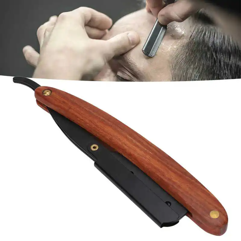 

Straight Edge Men Barber Stainless Steel Folding Manual Shaver with PU Leather Sheath Safety for Home Hair