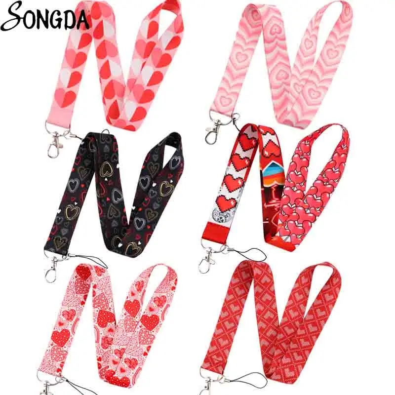 

Red Heart Neck Strap Lanyard Ribbon Keychain USB Gym ID Card Badge Keyring Holder Mobile Phone Pink Love Rope Keycord Accessory