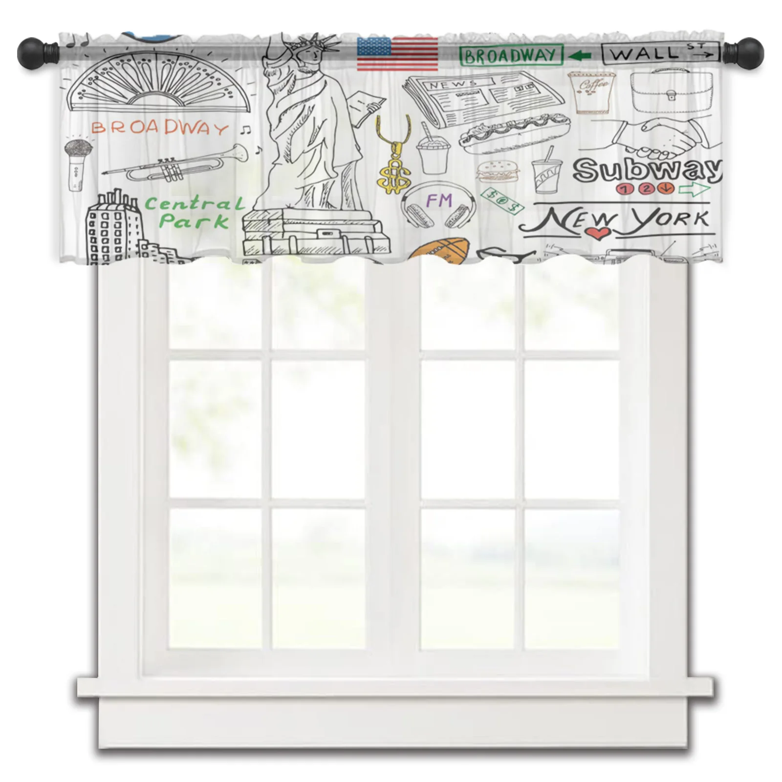 

New York City Statue Of Liberty Kitchen Small Curtain Tulle Sheer Short Curtain Bedroom Living Room Home Decor Voile Drapes
