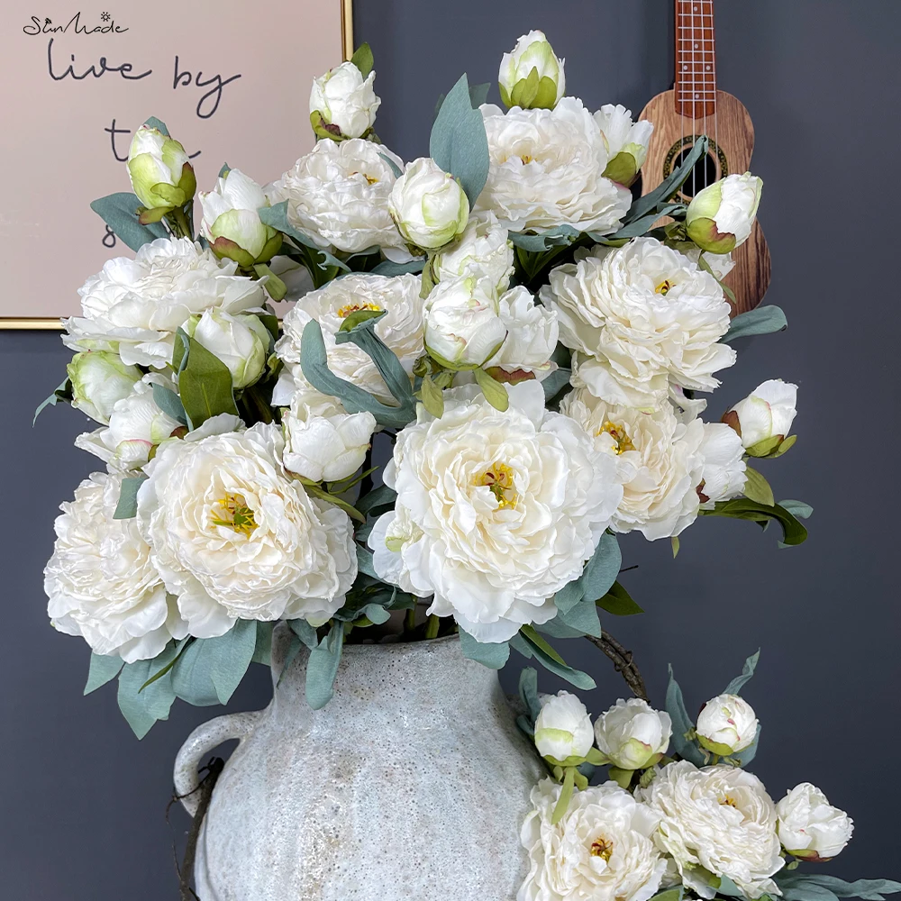 

SunMade Luxury Large Open Peony Branch Silk Artificial Flowers Home Hotel Decoration Flores Artificales Purple Peonies Wedding