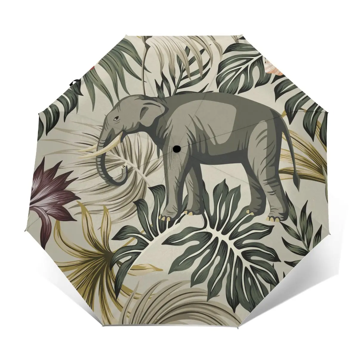 

Sunny Umbrella Vintage Elephant Hibiscus Flower Automatic folding portable men women umbrella rain Windproof beach parasol