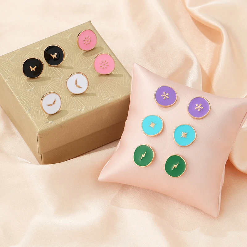 

Cute Colorful Enamel Lightning Star Moon Sun Stud Earrings for Women Flower Eyes Butterfly Round Earring Studs Girl Fine Jewelry