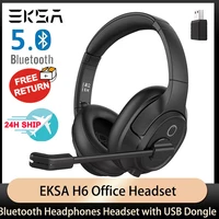eksa h6 wireless headphones with dongle ai environmental noise canceling mic for business for call center headset bluetooth 5 0