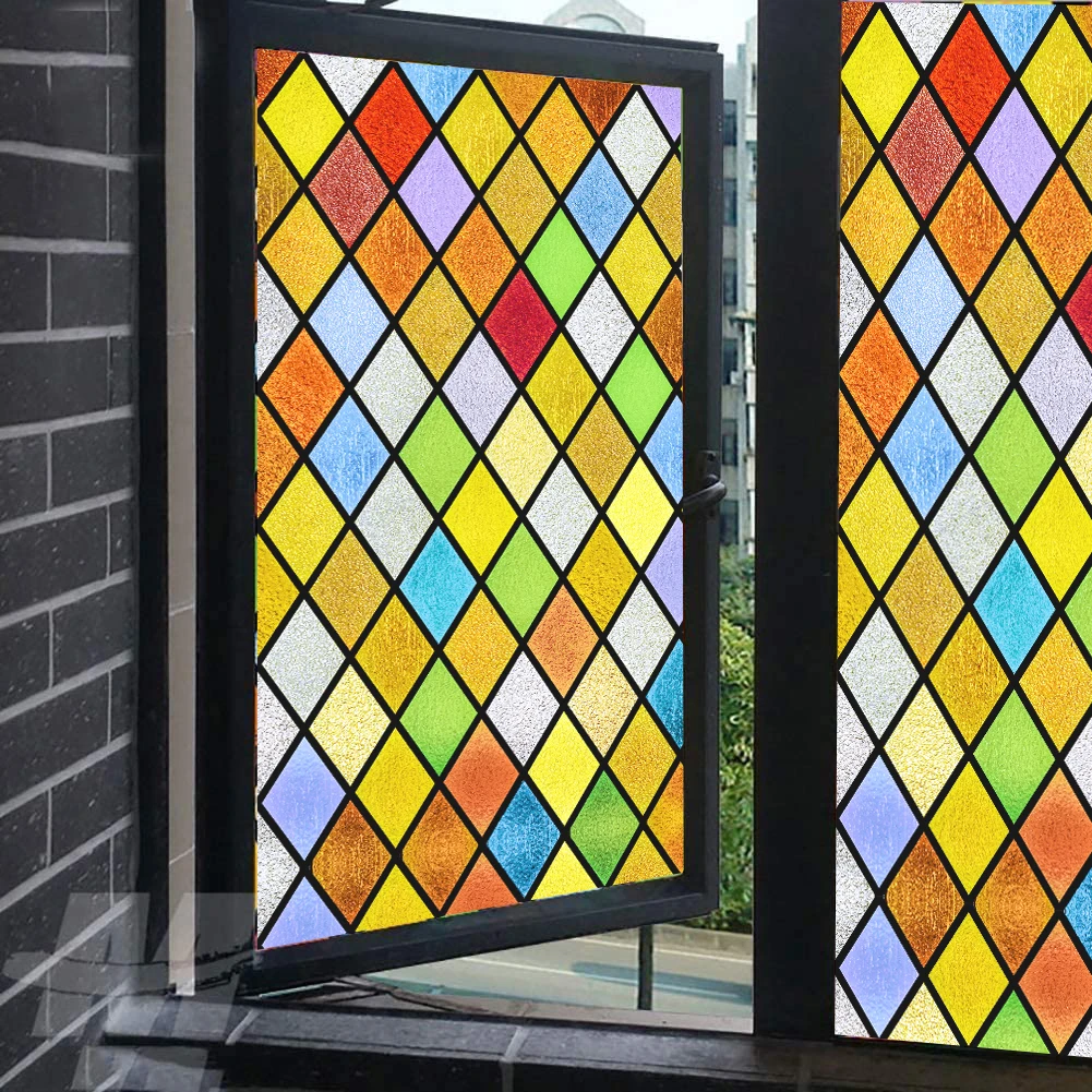 

Privacy Window Film Static Cling No Glue Decorative Color Rhombus Window Treatments Window Coverings Glass Window Sticker