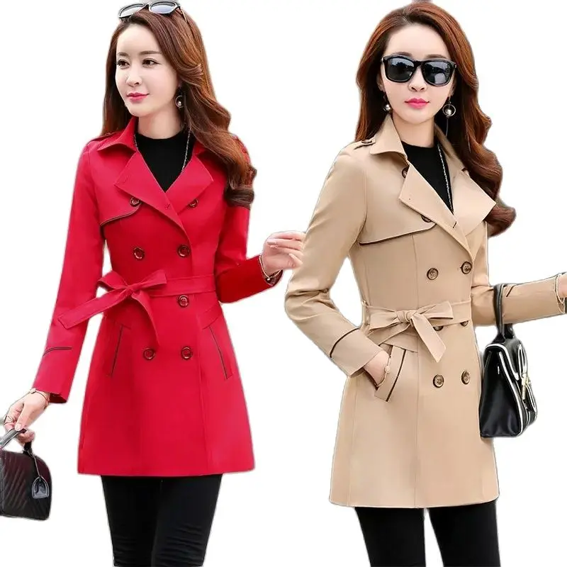 

2022New Spring Autumn Women Trench Coat Classic Double Breasted Female Slim Street Windbreaker Business Outerwear Lined Tops 4XL