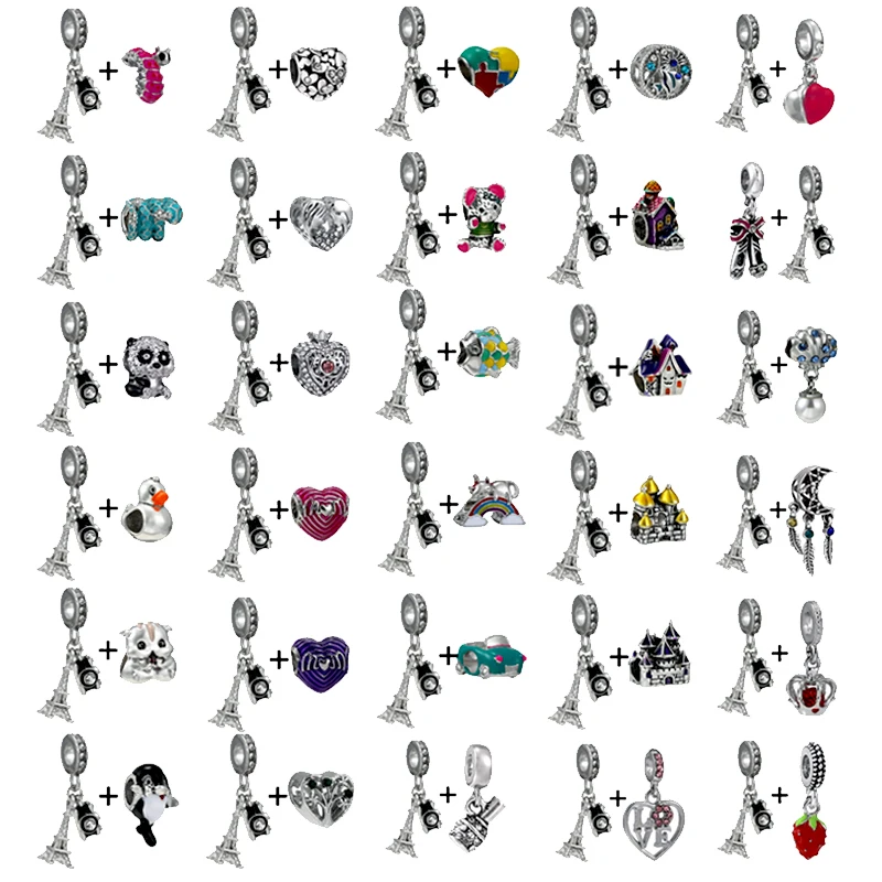 

2Pcs/Lot Crystal Camera & Tower Traveling the World & Animals Bead Charm Pendant Fit Bracelet For Women Jewelry Gift Making