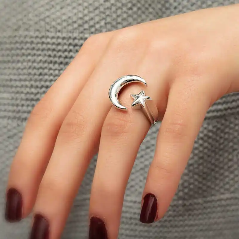

Tevuli 925 Sterling Silver Moon Star Ring