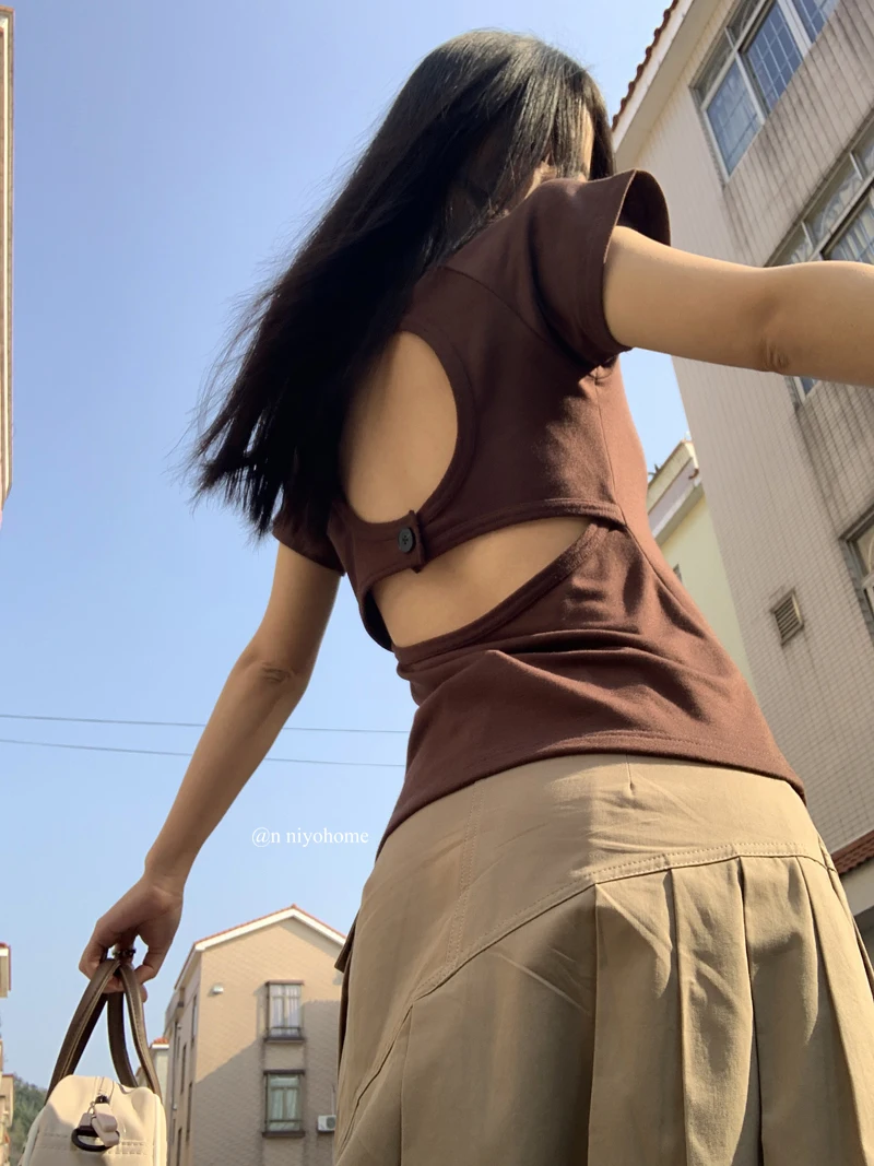 

2000s Summer T Shirt Women Short Sleeve Hollow Out Crop Tops Cotton Y2k Vintage Tops Korean Style Streetwear Tee Tops