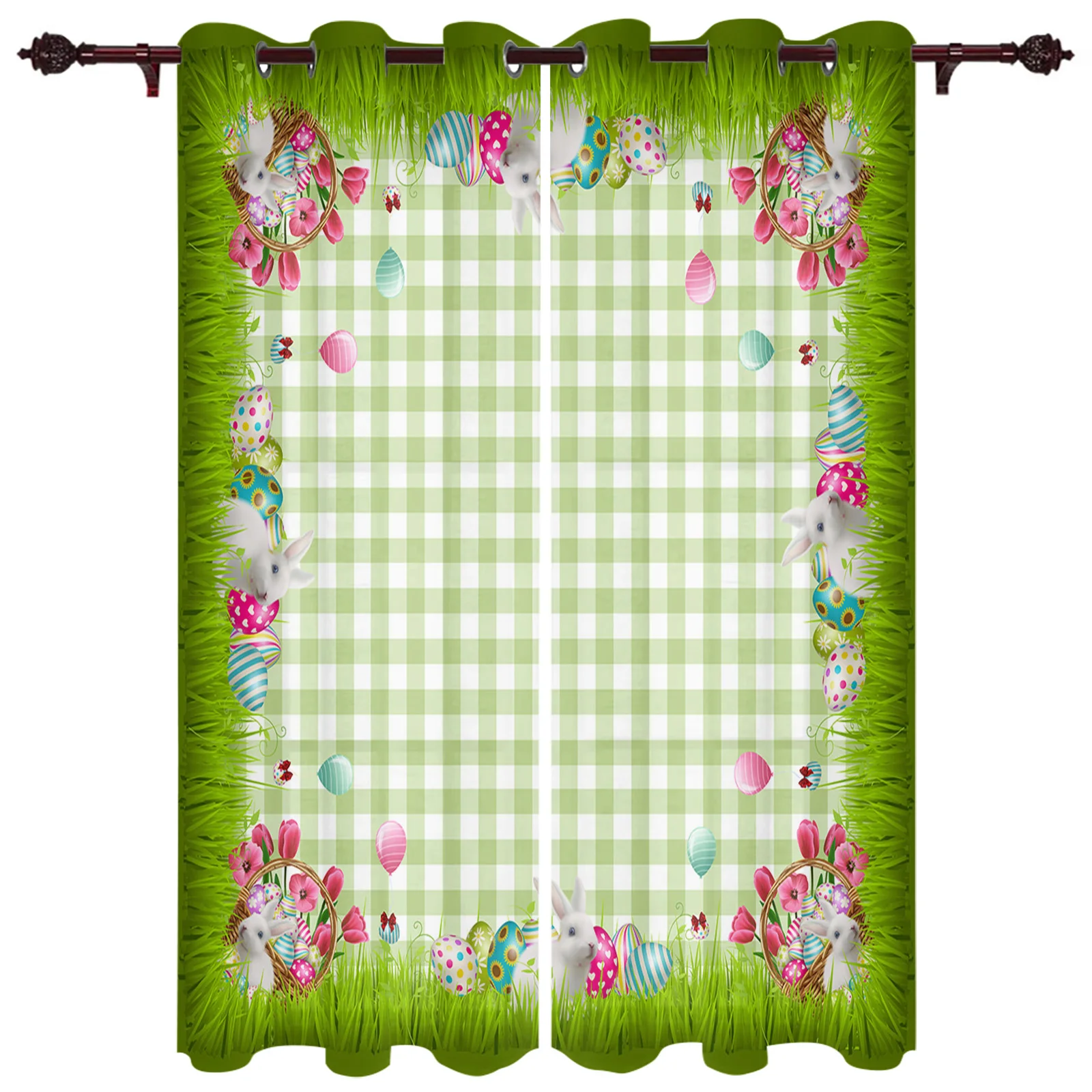 

Пасхальные весенние шторы в клетку в виде кролика, занавески для гостиной, спальни, балдахинов, праздничные Фотошторы