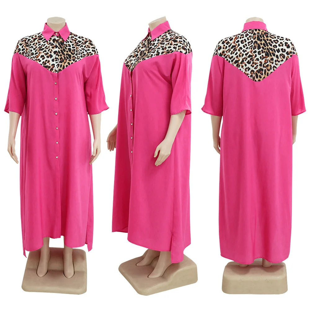 Plus Size Leopard Loose Dress Women Patchwork Pretty Club Cloth Lady Casual Luxury Robe 2023 Summer Trendy Evening New In Dress