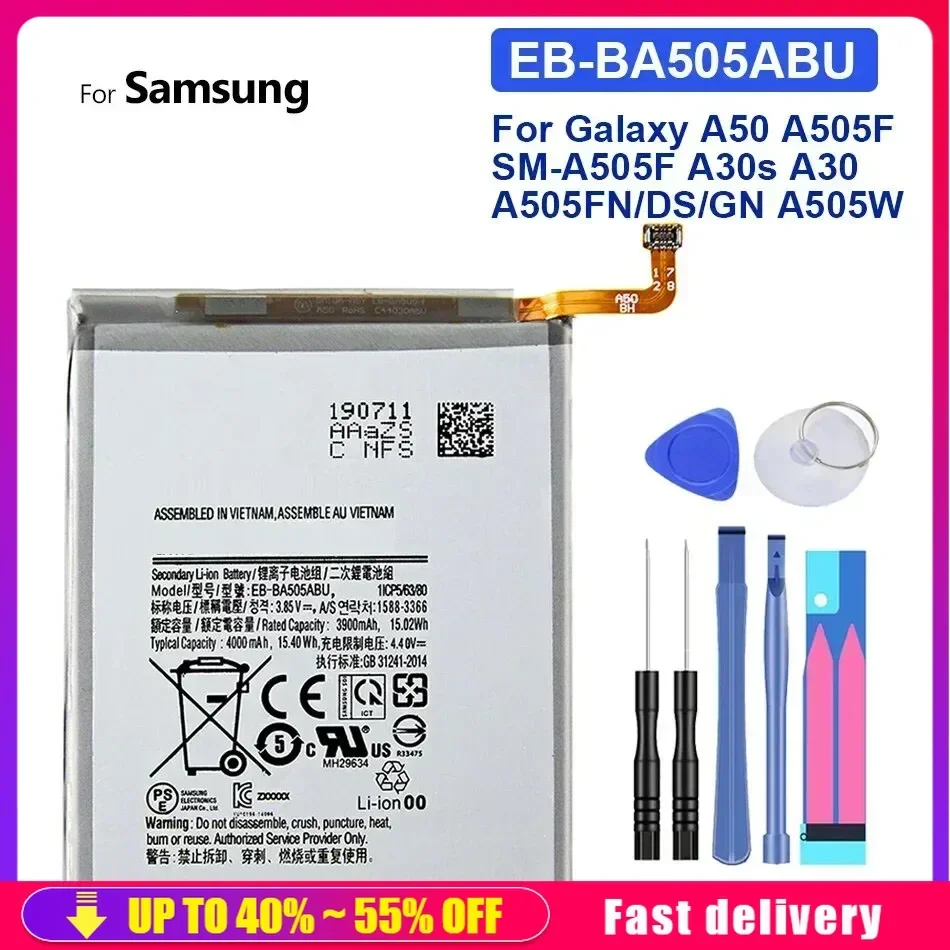 EB-BA505ABU Аккумулятор 4000 мАч для SAMSUNG Galaxy A50 A505F SM-A505F A505FN/DS/GN A505W A30s Аккумуляторы