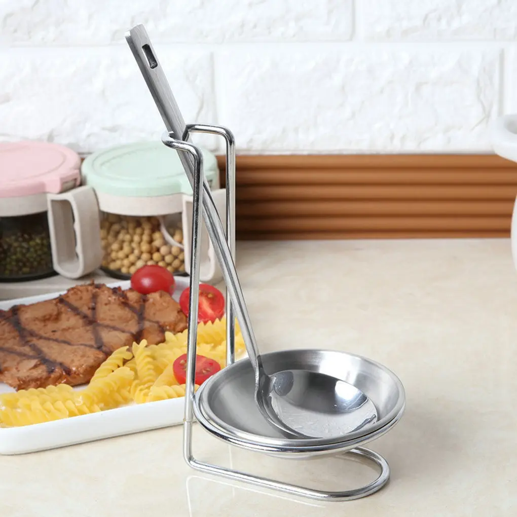 

Spoon Stand 2 In 1 Stainless Steel Spoon Shelf Rest Utensil Spatula Holder Gadget Kitchen Storage Tool Scoop Bracket Stand