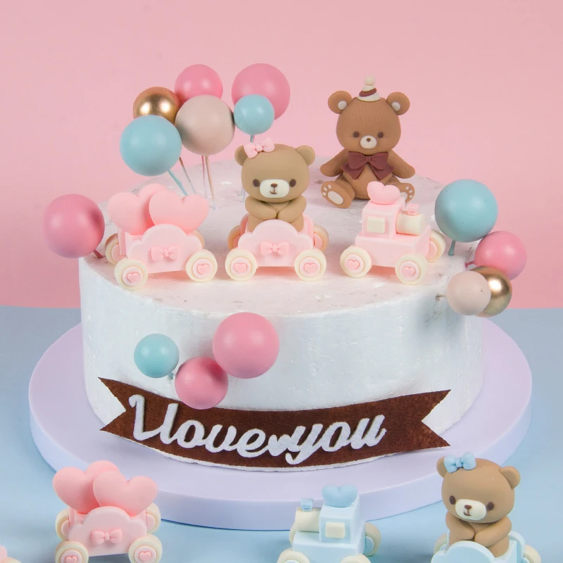 

Bear Birthday Cake Decoration Children's Cake Topper Baby Shower Decor Doll Ornament Insert Sign Kids Birthday Party Supplies
