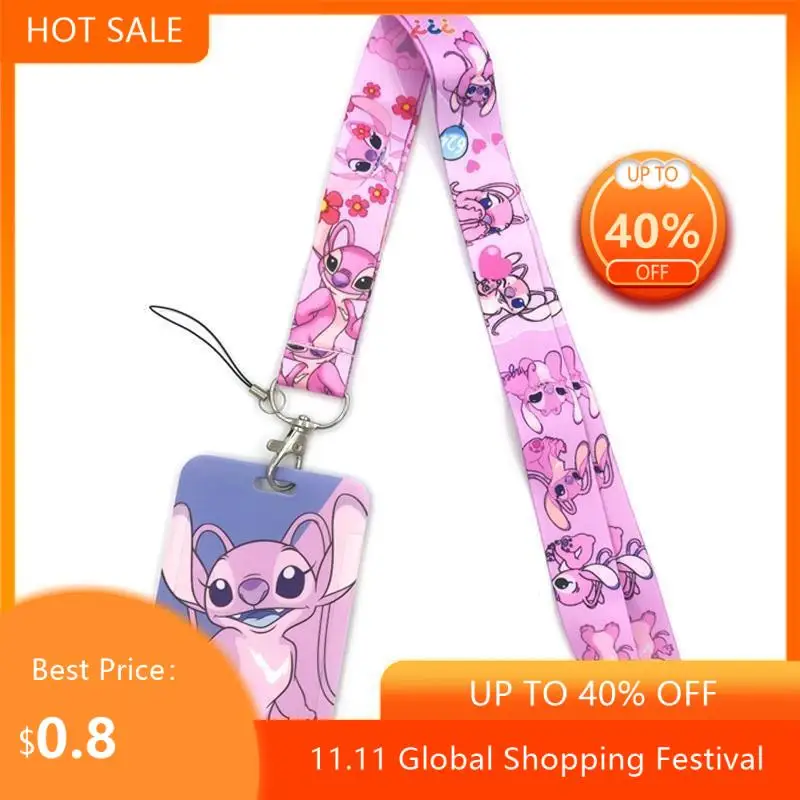 

Lilo Stitch Lovely Anime Lanyard Badge Holder ID Card Lanyards Mobile Phone Rope Key Lanyard Neck Straps Keychain Key Ring