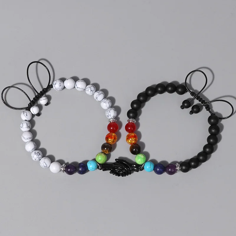 

7 Chakra Natural Stone Bracelet Turquoises Onyx Beads Charm Bracelet Adjustable Beaded Couples Bracelets Women Men Yoga Jewelry