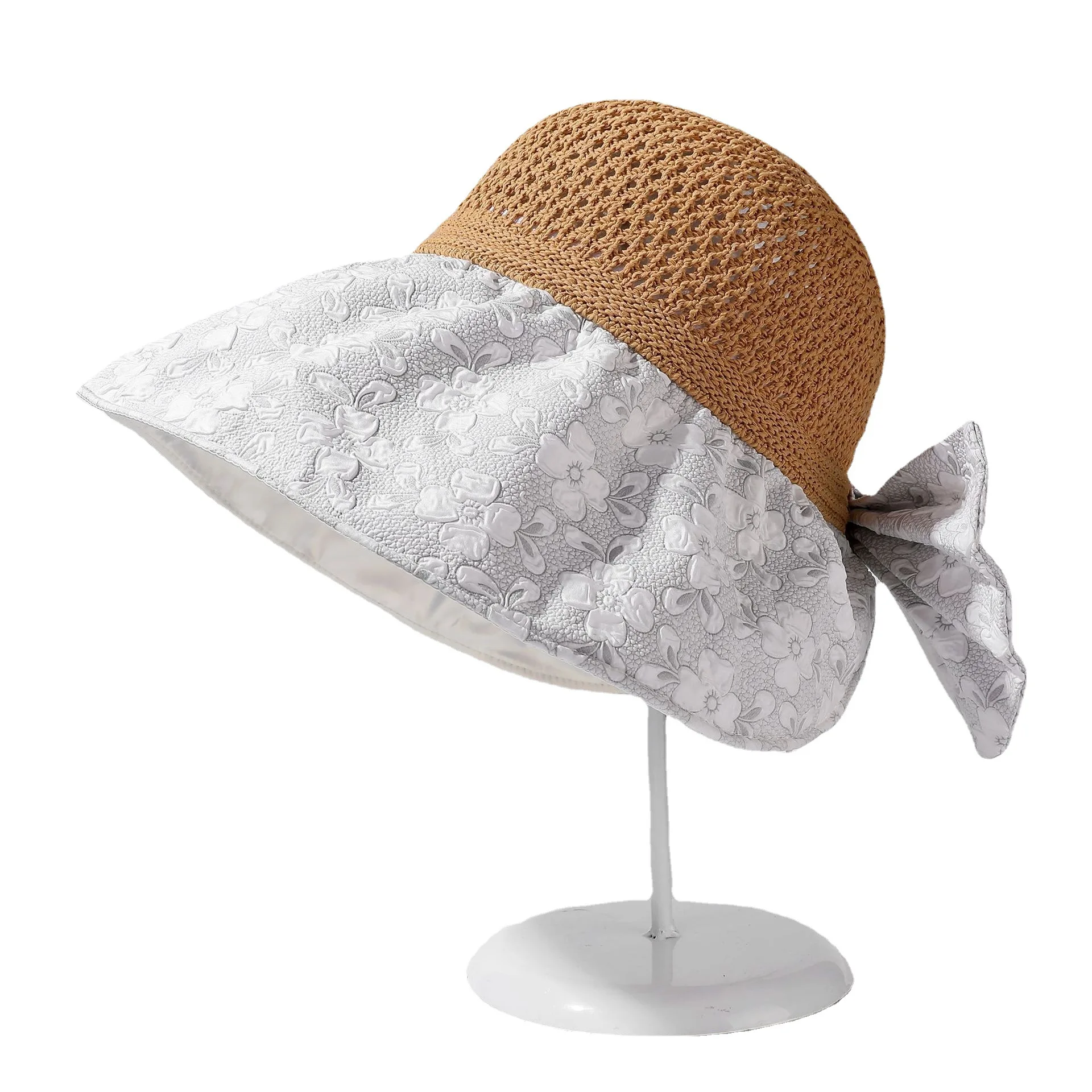 Women Girls Sun Hat Foldable Roll Up Wide Brim Bowknot Summer Beach Straw Visor Cap Free Shipping