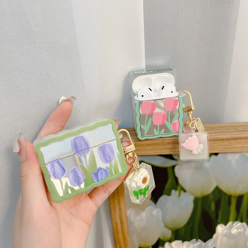 

Чехол для наушников Airpods 3, защитный чехол с зеркалом тюльпана для Bluetooth наушников с тем же брелоком для Airpods 1, 2 pro, новинка 2021