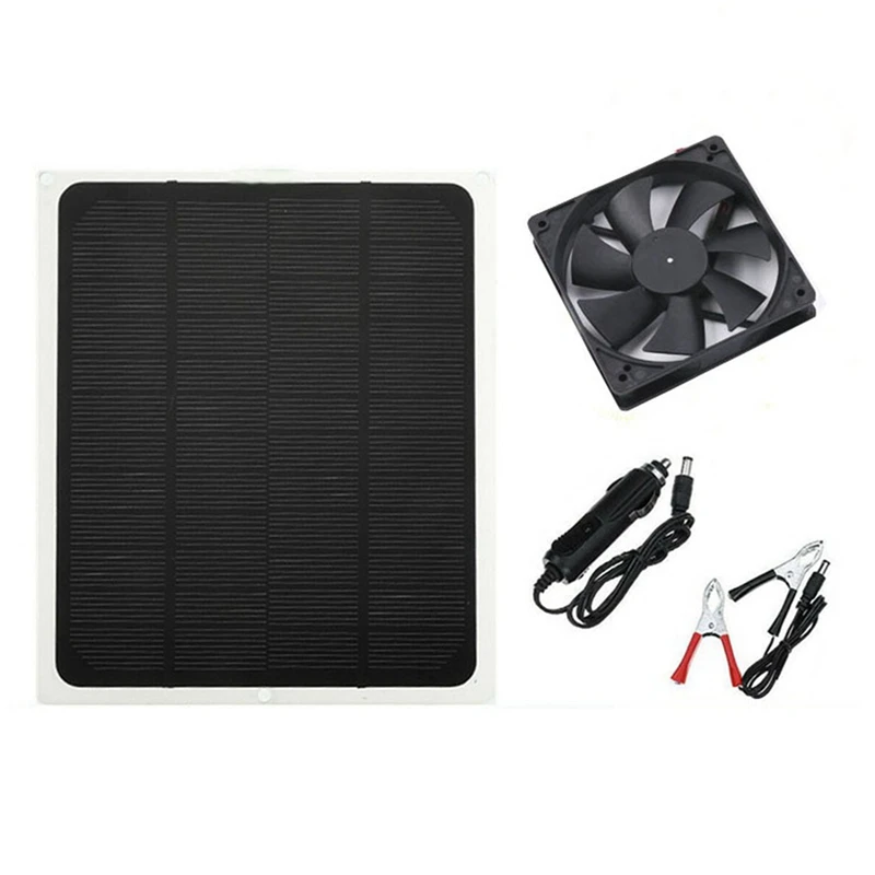 

10W 12V Solar Panel Exhaust Fan Kit For Dog Chicken House Greenhouse RV Car Fan Charger