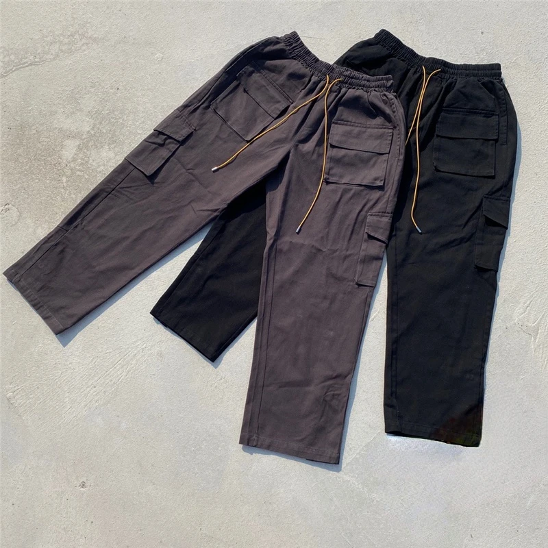 

RHUDE Drawstring Cargo-Breasted High Street Cargo Pants Men 1:1 Top Quality Washed RHUDE Joggers Overalls Loose Women Trousers