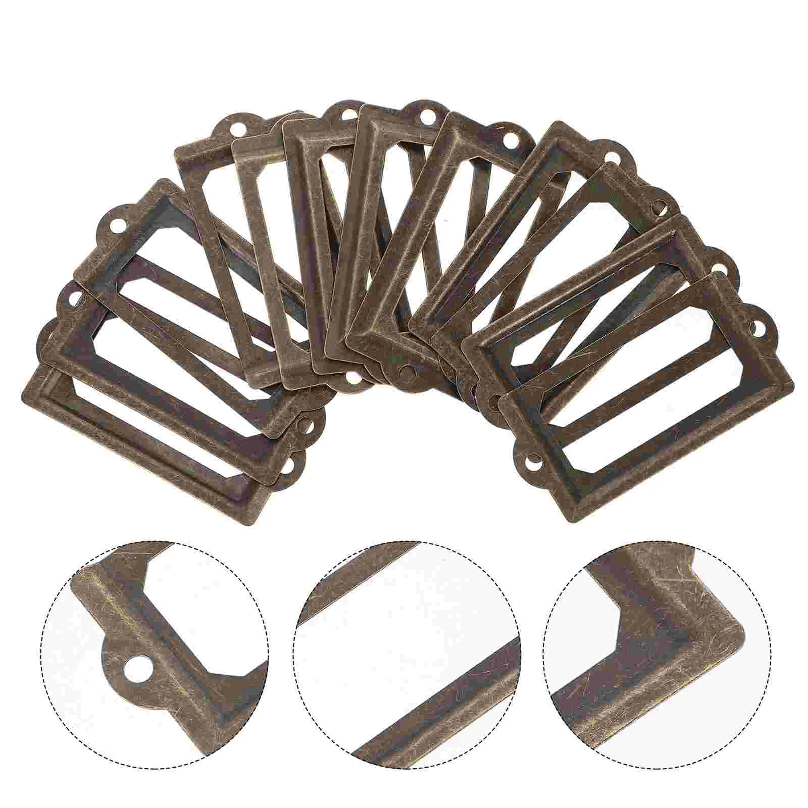 

12pcs Metal Cabinet Tag Label Holder Antique Drawer Tag Label Frame with Screws