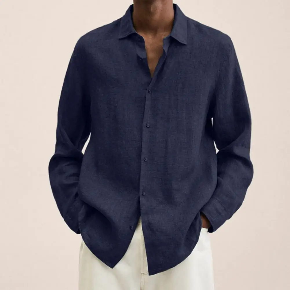 

Men Blouse Loose Cotton Linen Quick Dry Pure Color Men Shirt Costume Men Shirt for Outdoor