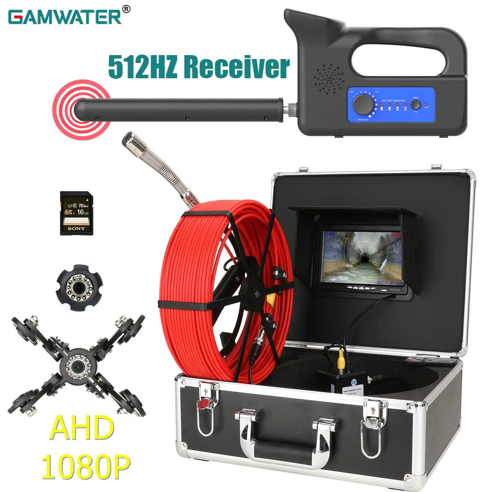 

GAMWATER 7Inch DVR Pipe Inspection Camera with 16GB Card 512HZ Pipe Locator Sewer Pipeline 23MM Camera Endoscope System