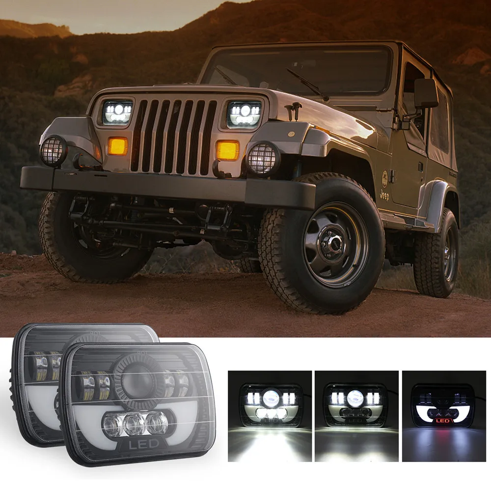 

2Pcs 7x6 5x7 Inch Rectangular LED Headlight Hi/Lo Beam Auto Headlamp With DRL Light For Offroad Jeep Wrangler Cherokee Chevy