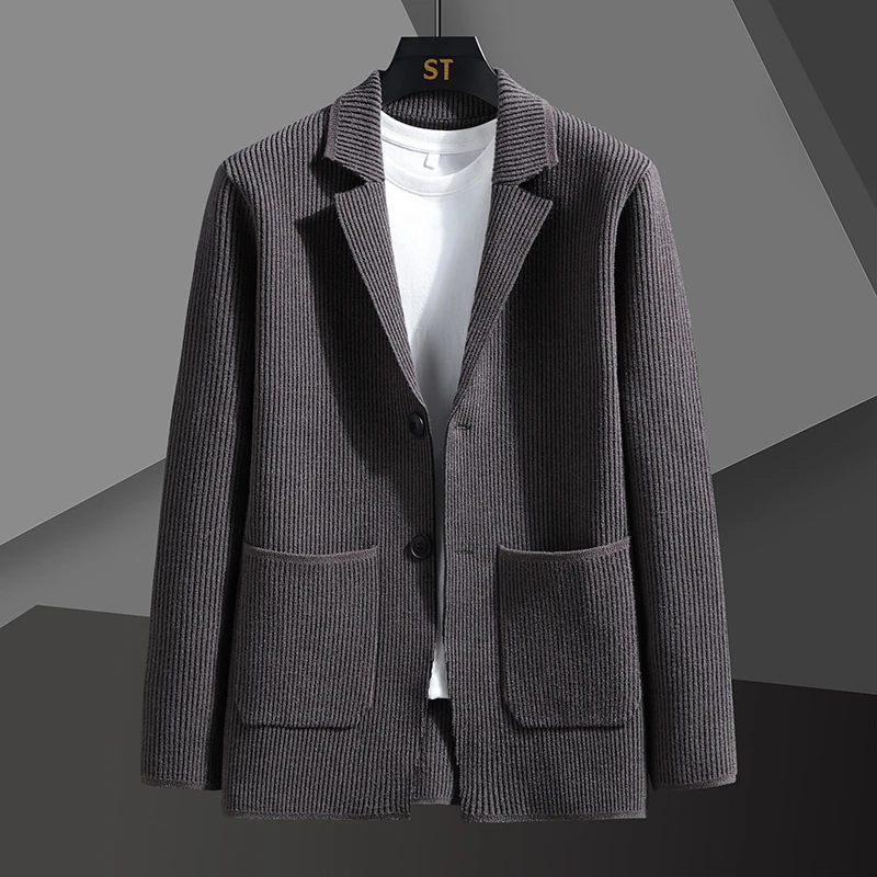 

High Quality Thickened Cardigan Sweater Men's Elegant Fashion Business Casual Work Party Gentleman Slim Fit Suit Jacket