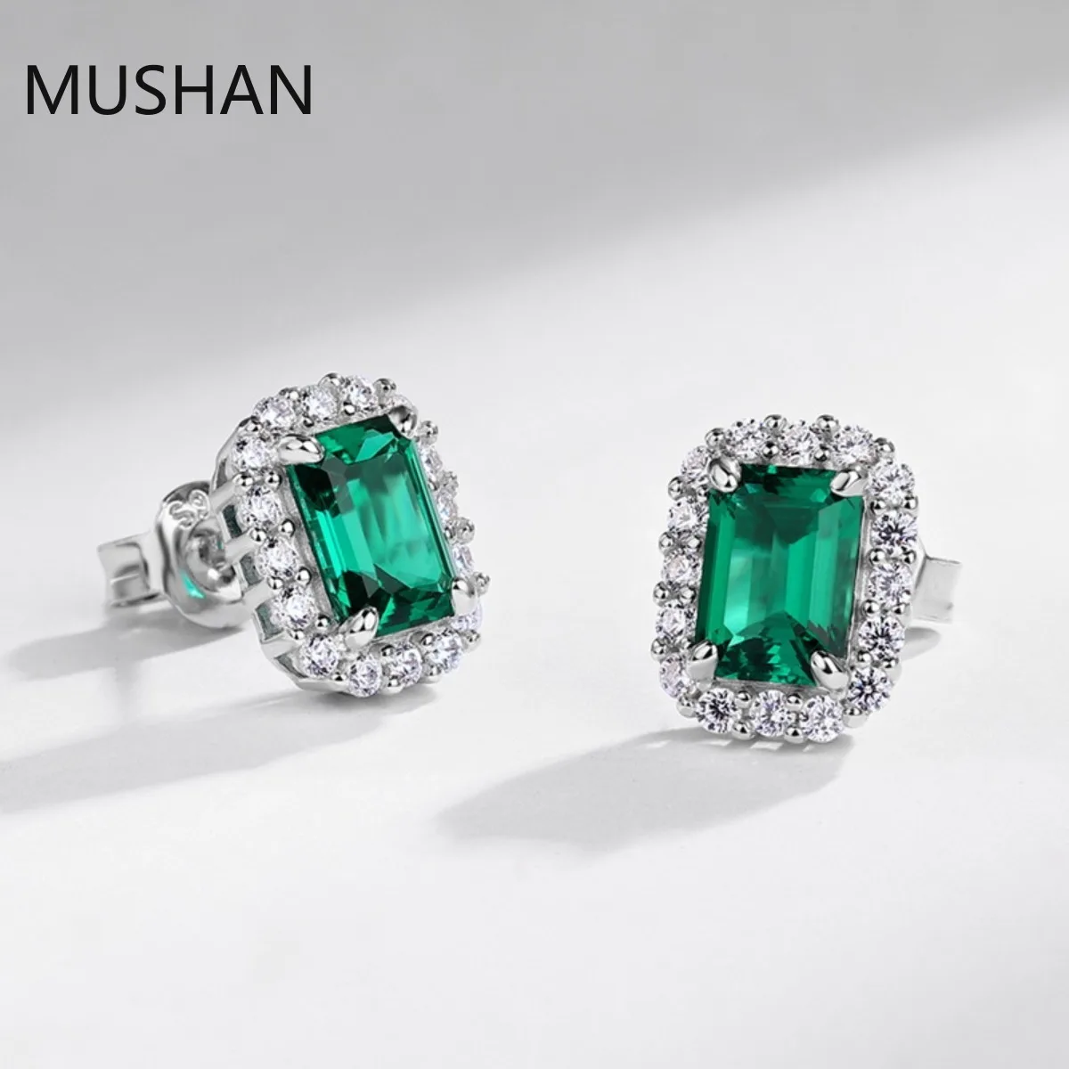 Серьги-гвоздики MUSHAN из стерлингового серебра 925 пробы с изумрудами, выращенными в лаборатории, сертифицированными GRC, для женщин, ювелирные изделия класса люкс (art.: 3920db92de21c) - 3920db92de21c