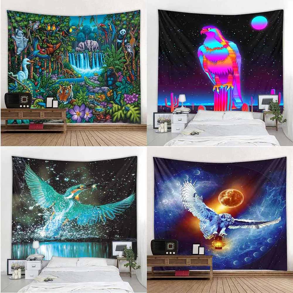 

Customizable Printed Tapestry Elk Tiger Owl Wall Hanging Fantasy Home Wall Decor Witchcraft Psychedelic Room
