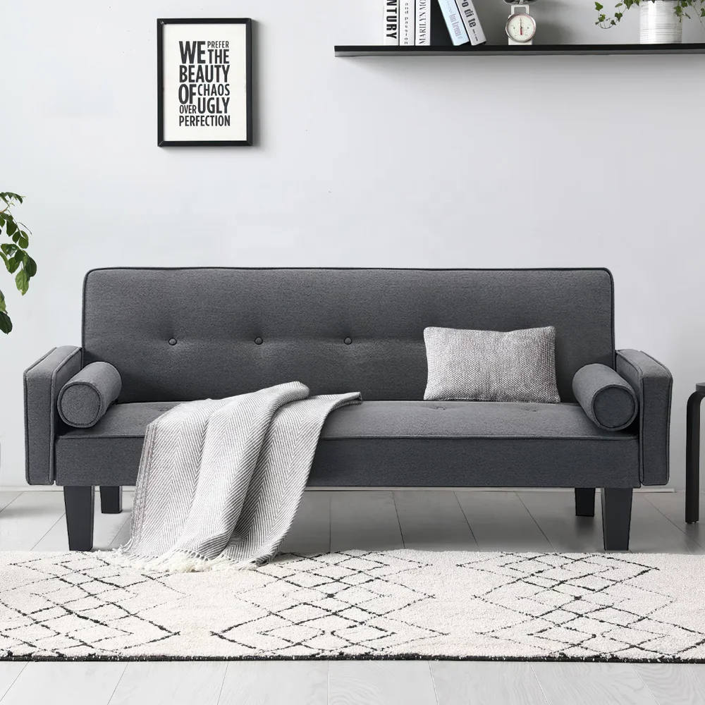 

Convertible Sofa Bed, Suitable for Small Apartment Living Room, Modern Linen Futon Sofa Bed, 2 Pillows, 2 Sofa