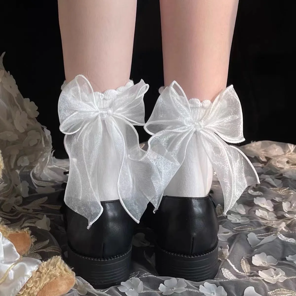 

Милые японские носки для девочек с бантом в стиле "Лолита" на весну и лето, тонкие кружевные носки Jk в студенческом стиле, женские носки средн...