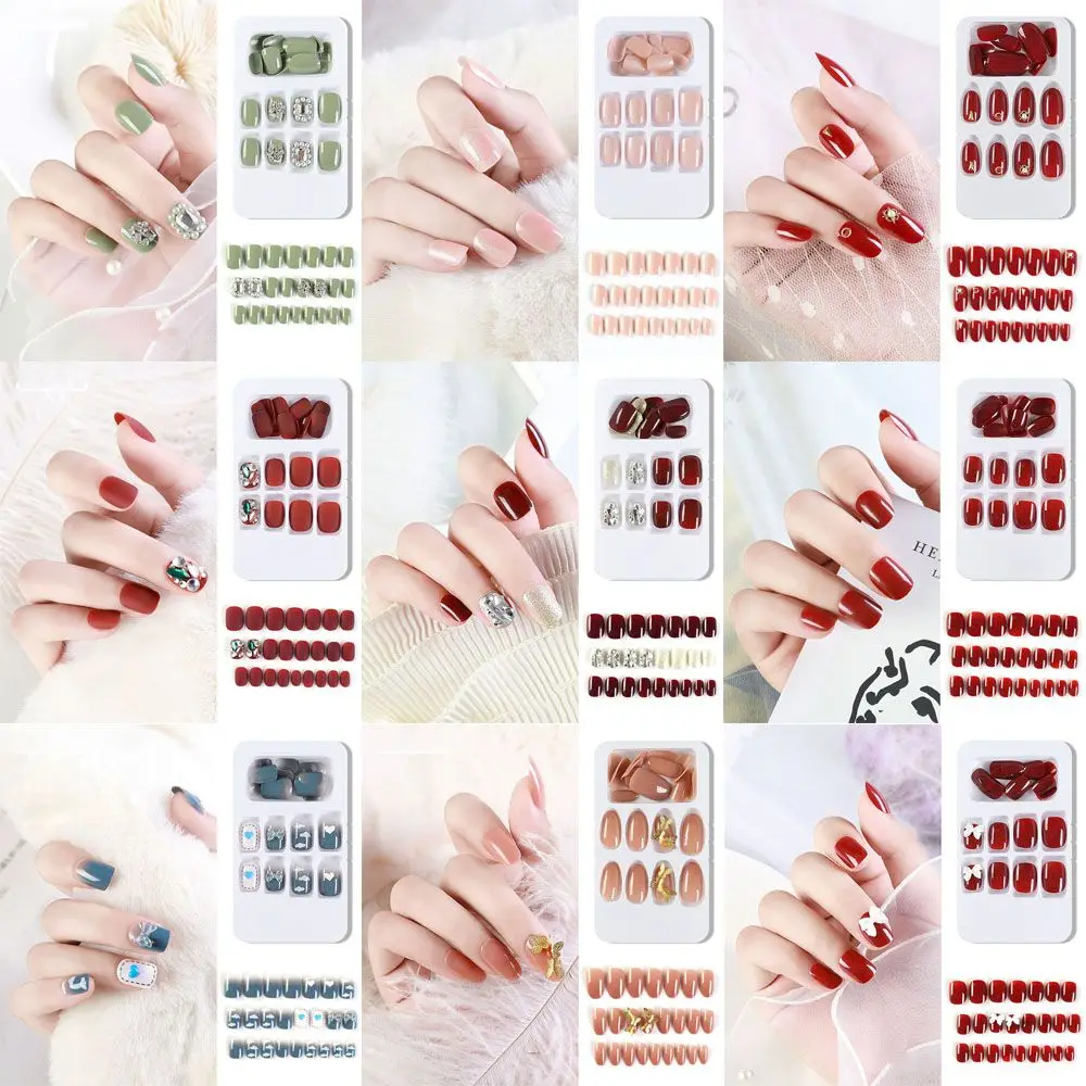 

24pcs/Box Press On Nails Full Cover Artificial Manicure Tool Nail Tips Short False Nails Fake Nails Wearable