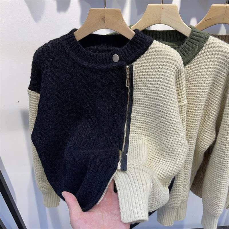 

Contrast Color Sweater Coat Women cardigan 2023 Autumn Winter New Design Loose Lazy Knitted Cardigan Tops Women Sweater Tide
