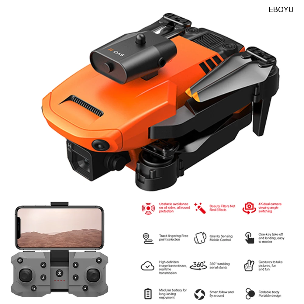 

EBOYU K6 RC Drone with 4 sides Avoid Obstacle WiFi FPV 4K Dual HD Cameras Altitude Hold Return RC Quadcopter Helicopter Gift Toy
