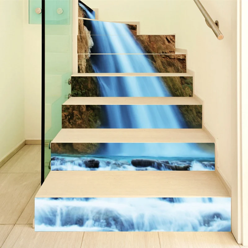 

6pcs 13pcs/Set Stairs Waterfall Natural Scenery Floor Stickers Waterproof Removable Self Adhesive DIY Stair Decals Murals Home