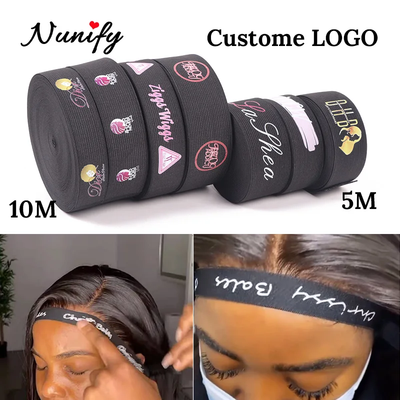 Nunify 5.4Yards/Roll Wig Band Custom Logo Black Elastic Band For Melt Band Wig Accessories Tools Hair Band For Fix The Wigs