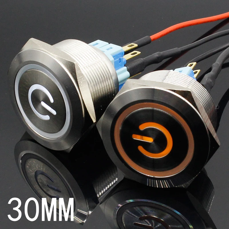

1pc 30mm Metal Stainless Steel Waterproof Momentary/Locking LED Push Button Switch Car Auto Engine Start PC Power Symbol