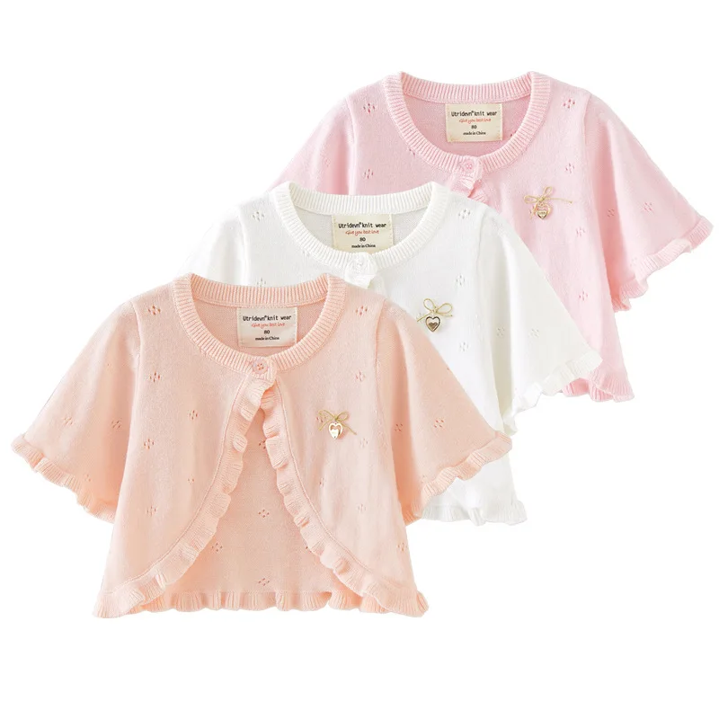 

Kids Girls Hollow Out Sunscreen Cardigan Coat Kids Baby Girls Short Sleeves Children Knit Shawl Cardigan Coat Summer 0-6Yrs