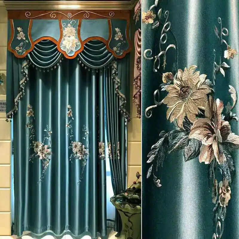 

European-style Modern High-precision Cotton Fiber Spinning One-flower Single-embroidered High-end Light Luxury Bedroom Curtains