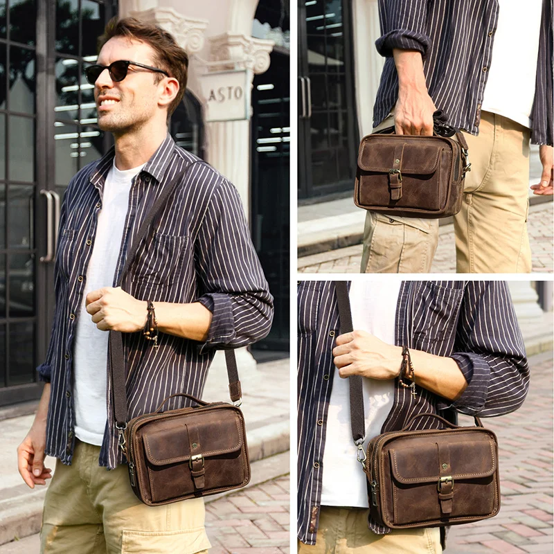 OYIXINGER New Vintage Men Shoulder Bags For Man Small Luxury Designer Cowhide Handbag For 7.9